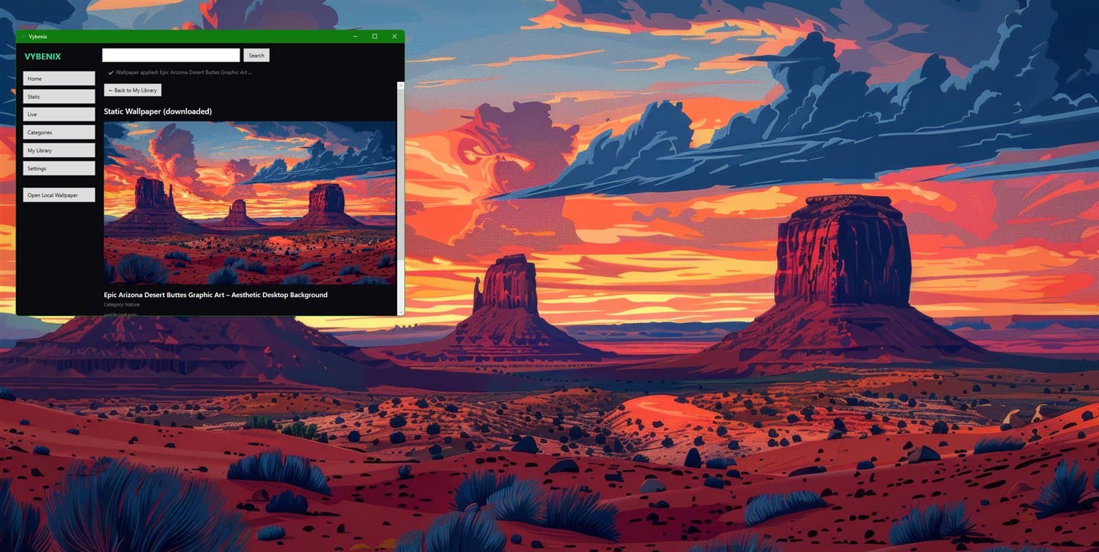 Vybenix live wallpaper running on a Windows desktop